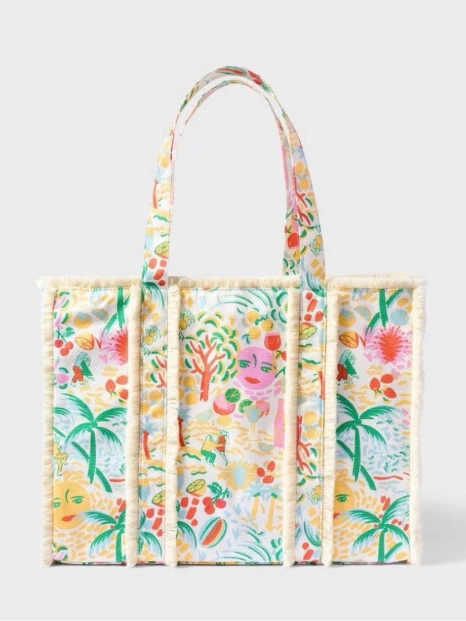 Vacation Fringe Canvas Tote Bag Yellow/Green - Roller Rabbit